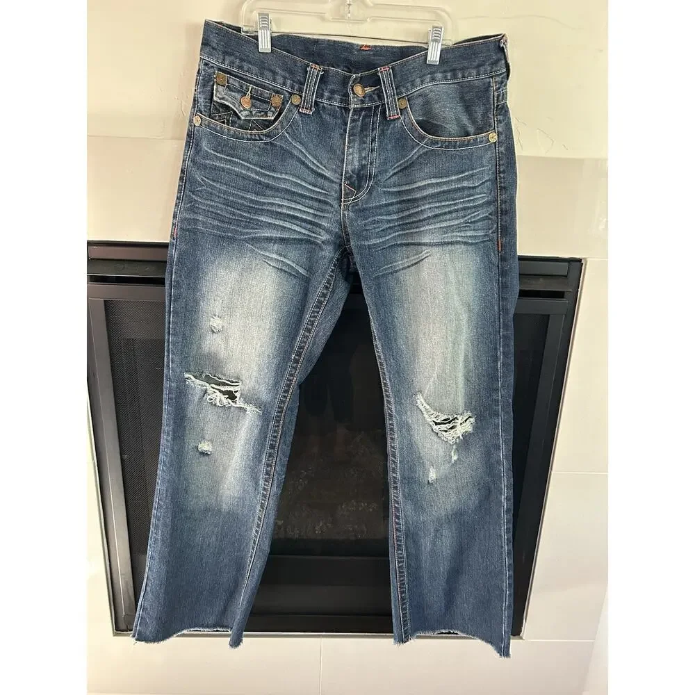 True Religion Ricky No World Tour Distressed Jeans USA Made Mens 33x34 Y2K